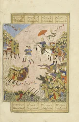 Gushtasp in battle with Asjasp at Balkh, illustration from the Shahnama (Book of Kings), by Abul-Qasim Mansur Firdawsi, 1444