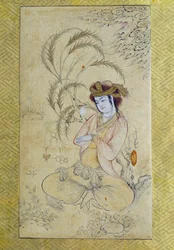 Persian Art: Young Man Reverting Under a Willow, Anonymous Gouache of 17th Century, Louvre Museum