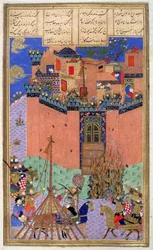 Rustam Directing The Siege of Gang Bihisht, illustration from the Shahnama (Book of Kings)