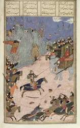 Rustam Drags the Khaqan from his Elephant, illustration from the Shahnama (Book of Kings)