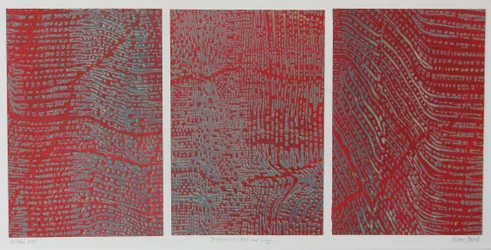 Triptych in Red and Grey