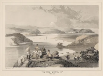 View from Webster Island, Yedo Bay, litho by Sarony and Co., 1855