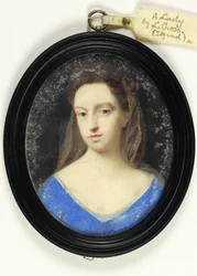 A Lady in blue bodice with brown hood