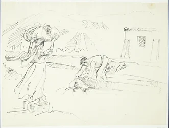 Italian Woman Waiting by the River for a Ferry