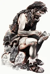Caveman Whittling a Bone