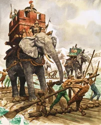 Hannibal and His Elephants Crossing a River by Raft