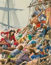 When Pirates Sailed the Seas. Blackbeard and his pirates attack.
