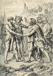 Landing of Hengest and Horsa, Figures of Anglo-Saxon Legend, Leading the Angle, Saxon, and Jutish Armies that Conquered the First Territories of Britain in the 5th Century