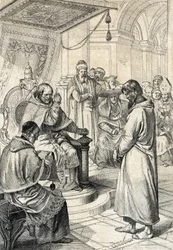 Queril of the Investitures, Penitence of Canossa: Emperor Henry IV of the Holy Roman Empire in Penitent Dress Implores the Forgiveness of Pope Gregory VII in January 1077