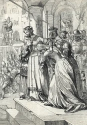 The execution of Lady Jane Grey (Jeanne Grey) (1537-1554). Jane Grey was executed in 1554 at the Tower of London. Feather drawing from Anton Ziegler