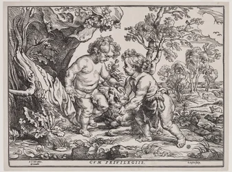 Infant Christ and Saint John Playing with a Lamb, Engraving by Christoffel Jegher