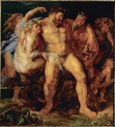 Hercules, drunk, led by a nymph and a satyr, c.1612-14