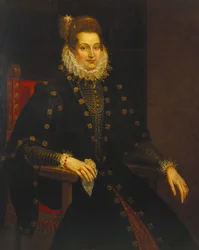 Portrait of a lady seated three-quarter length in a black dress with a ruff