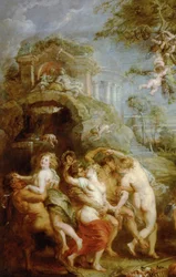 The Feast of Venus Verticordia (Detail of painting: Bacchanalian scene with nymphs and satyrs)