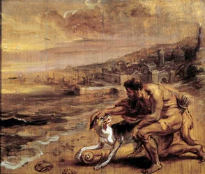 The Discovery of the Purple: A Phoenician Finds Thanks to His Dog a Shell (Murex) Producing the Red Tincture