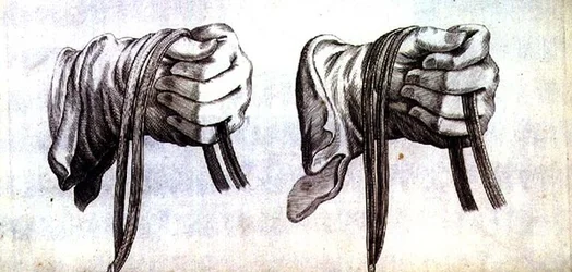 Study of Two Gloved Hands Holding the Reins of a Double Bridle from 