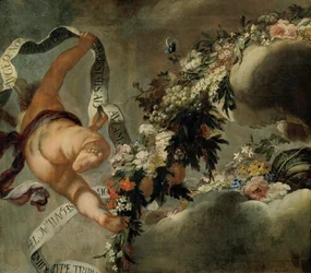 Putto with Garland and Banner