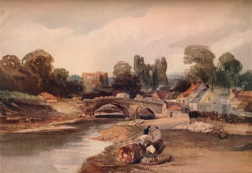 A Village on a River, with Bridge and Ruins