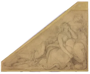 Leukothoe, Klytia and Hyacinth, transformed into flowers. Cartoon for the ceiling paintings of the Munich Glyptothek