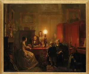 A Family Gathered Around a Lamplit Table, 1854