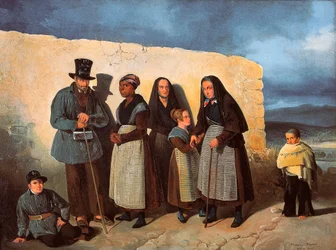 The poor of the San Bernardino hospice in Madrid warming themselves in the sun