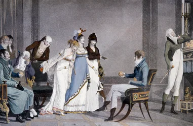 The Orange, by Louis-Philibert Debucourt, Scene with Etruscan Inspired Directoire Style Furniture, France