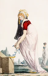 Young Lady in Grecian Style Summer Outfit, 1700, Illustration from 