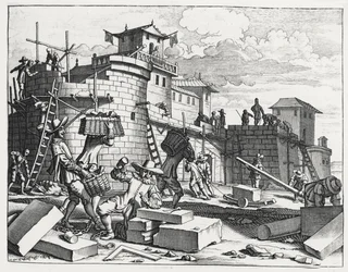 Portuguese Prisoners of War Build a Fort Near Kandy (engraving)