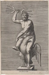 Plate 2: Jupiter, statue of the nude god seated on an eagle, holding a double trident, 1586
