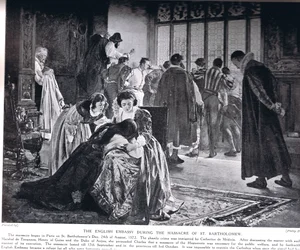 The English Embassy during the Massacre of St Bartholomew, illustration from 