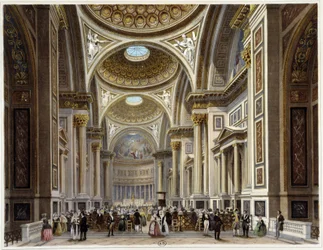 Interior of the church of the Madeleine - in "Promenade dans Paris et ses environs", drawings by Jacottet and Benoist, ed. Gihaut Frères