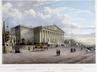 The Chamber of Deputies (National Assembly) - in "A Walk through Paris and Its Surroundings", designed by Jacottet and Benoist, c. 1840