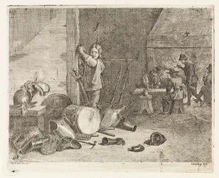 Interior with Boy by a Drum and Armor
