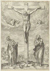 Christ on the Cross Flanked by Mary and John in a Landscape