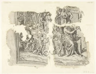 Lower Left Corner of a Print of the Scene of Cebes (Tabula Cebetis Carta Vitae)