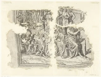 Lower Left Corner of a Print of the Scene of Cebes (Tabula Cebetis Carta Vitae)