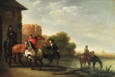 Riders Watering Their Horses