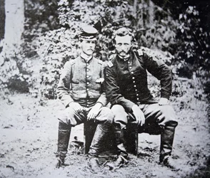 Portrait of Lieutenant George A. Custer (1839-1876) with his POW Lieutenant Washington of the Confederate Army, captured in May 1862