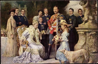 Kaiser Wilhelm II, Auguste Viktoria, Viktoria Luise, Greyhound, Prussia (b/w photo)