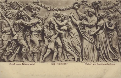 The homecoming, relief on the Nationaldenkmal, monument commemorating the unification of Germany, Rudesheim am Rhein, Hesse