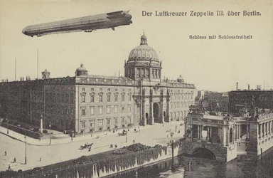 Zeppelin LZ III flying over the City Palace, Berlin