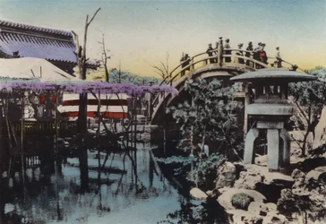 Japan, c.1912: Kameido Temple Ground Noted for Wisteria Blossom in May and Drum Bridge