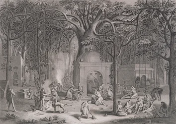 Hindu Fakirs Practising their Superstitious Rites, engraved by Bell, from World Religion