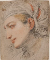 Head of a Young Woman with Headscarf in Profile to the Left