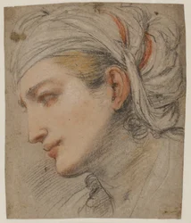 Head of a Young Woman with a Headcloth, in Profile to the Left