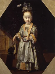 Portrait of Little Girl with Puppy