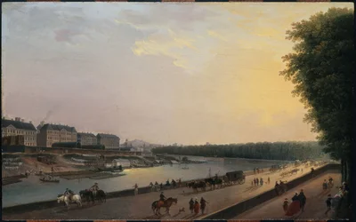 The Seine at the Grenouillère, view from the waterside terrace at the Tuileries, circa 1777