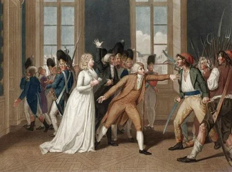 Journee du 20 juin 1792 au chateau des Tuileries in Paris - Devotion of Madame Elisabeth (Elisabeth Philippine Marie Helene de France dit Madame Elisabeth (1764-1794) - engraving by Pierre Bouillon (1776 - 1831)