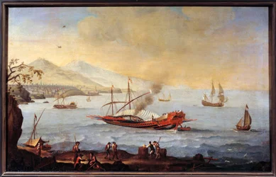 A galere in the harbor of Marseille. Painting of the Ecole de Pierre Puget