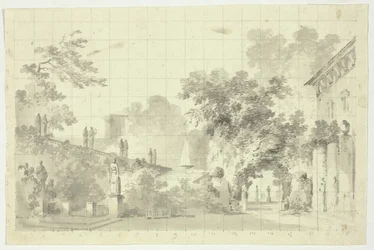 View of the Park at Versailles: Statues and a Fountain